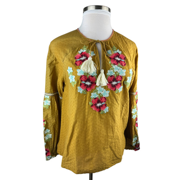 Anthropologie Forever that Girl Embroidered Floral Peasant Blouse Anthro Size 6 - Picture 3 of 13